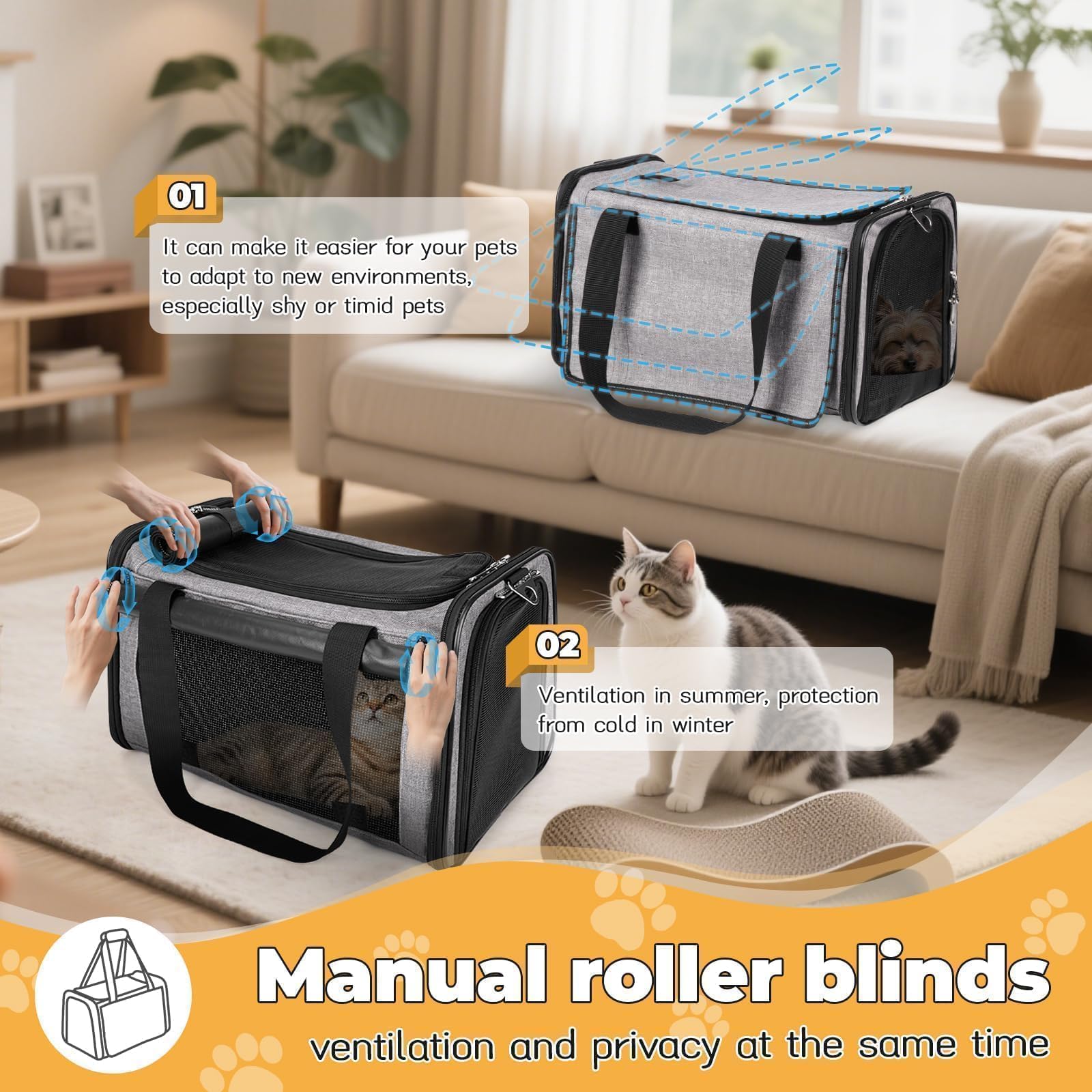 YUDODO transportín grande para gatos con malla de ventilación que favorece la circulación de aire.