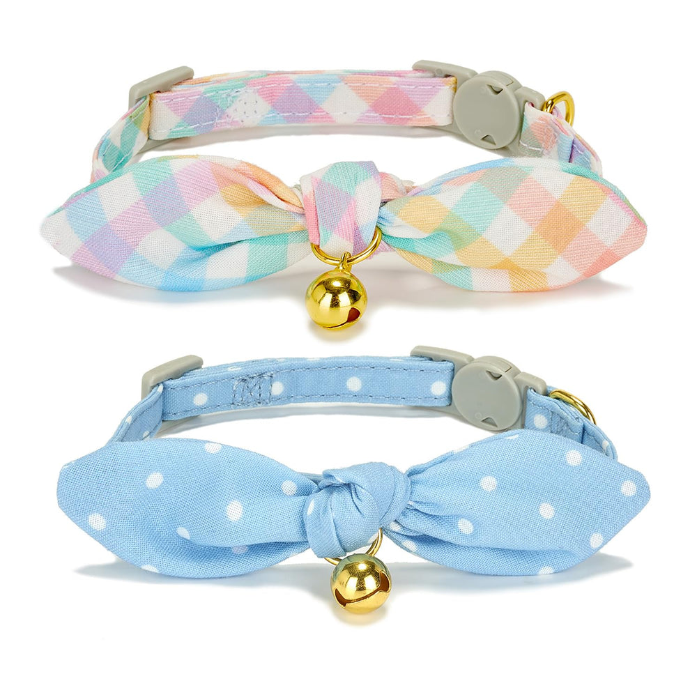 Collar de gato YUDOTE con lazo azul degradado, cómodo y seguro para uso diario