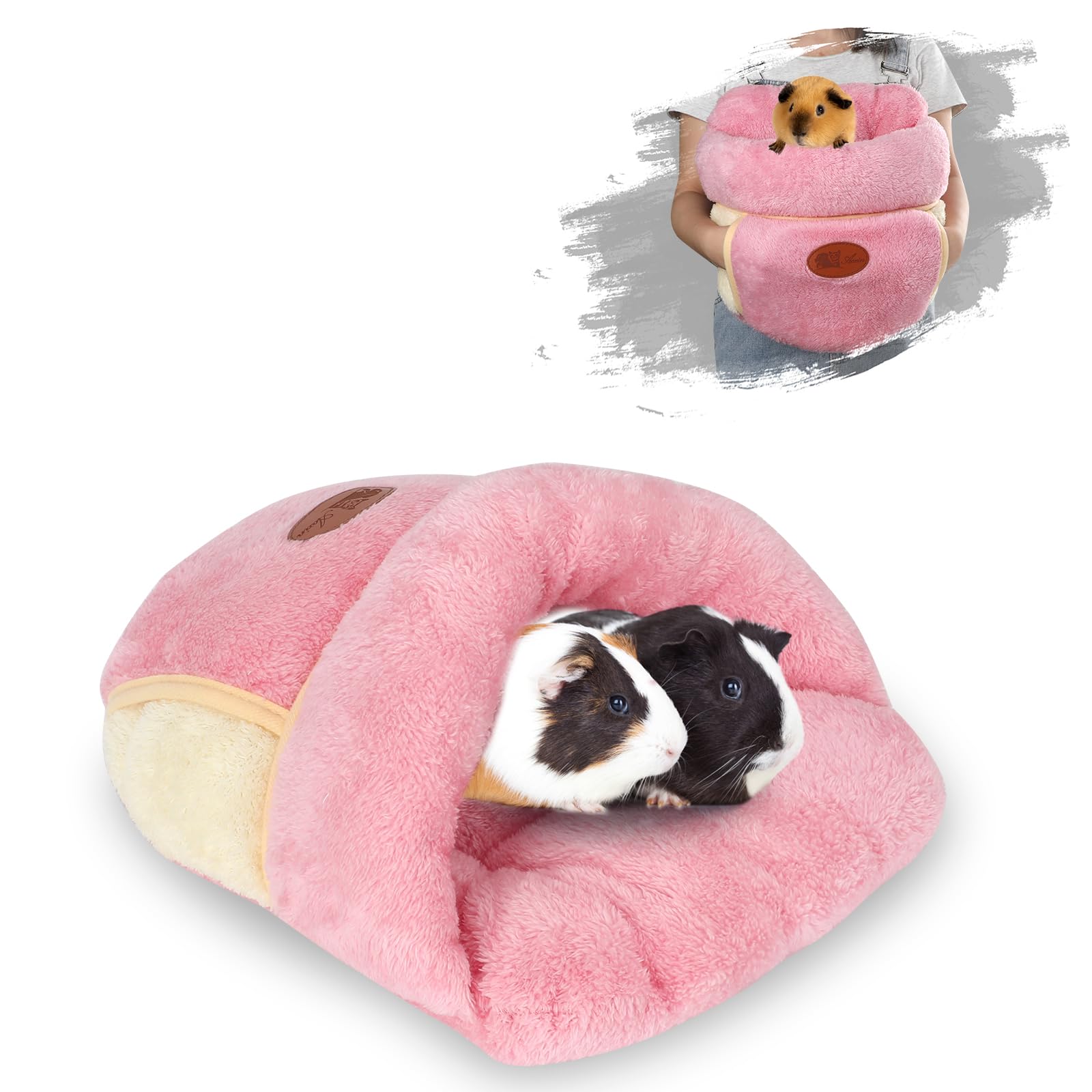 YUEPET cama cueva para conejillo de indias rosa, frente: refugio suave para descansar.