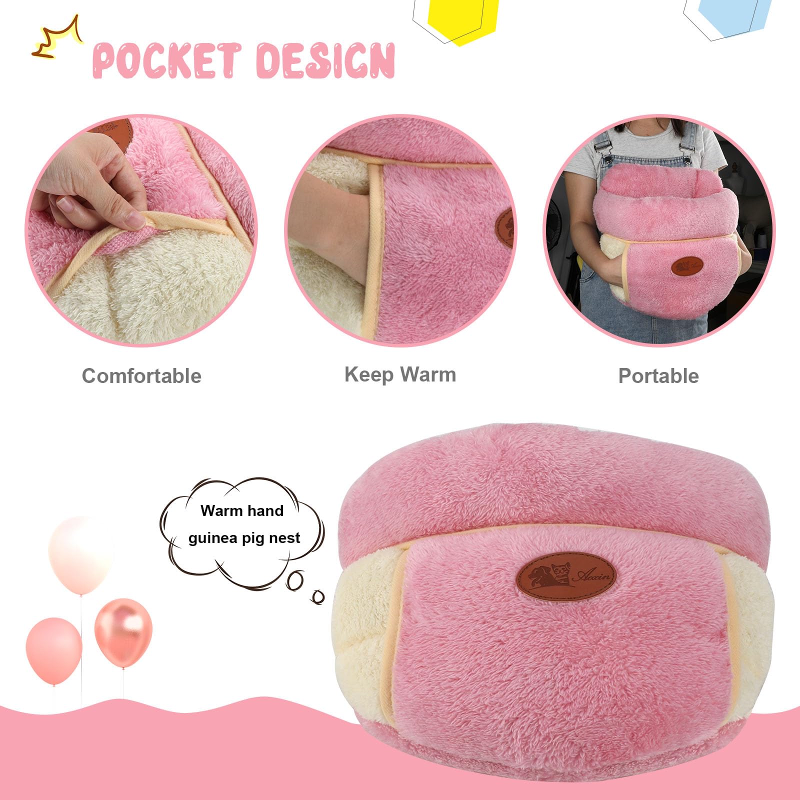 YUEPET cama cueva rosa, lateral, comodidad envolvente para roedor.
