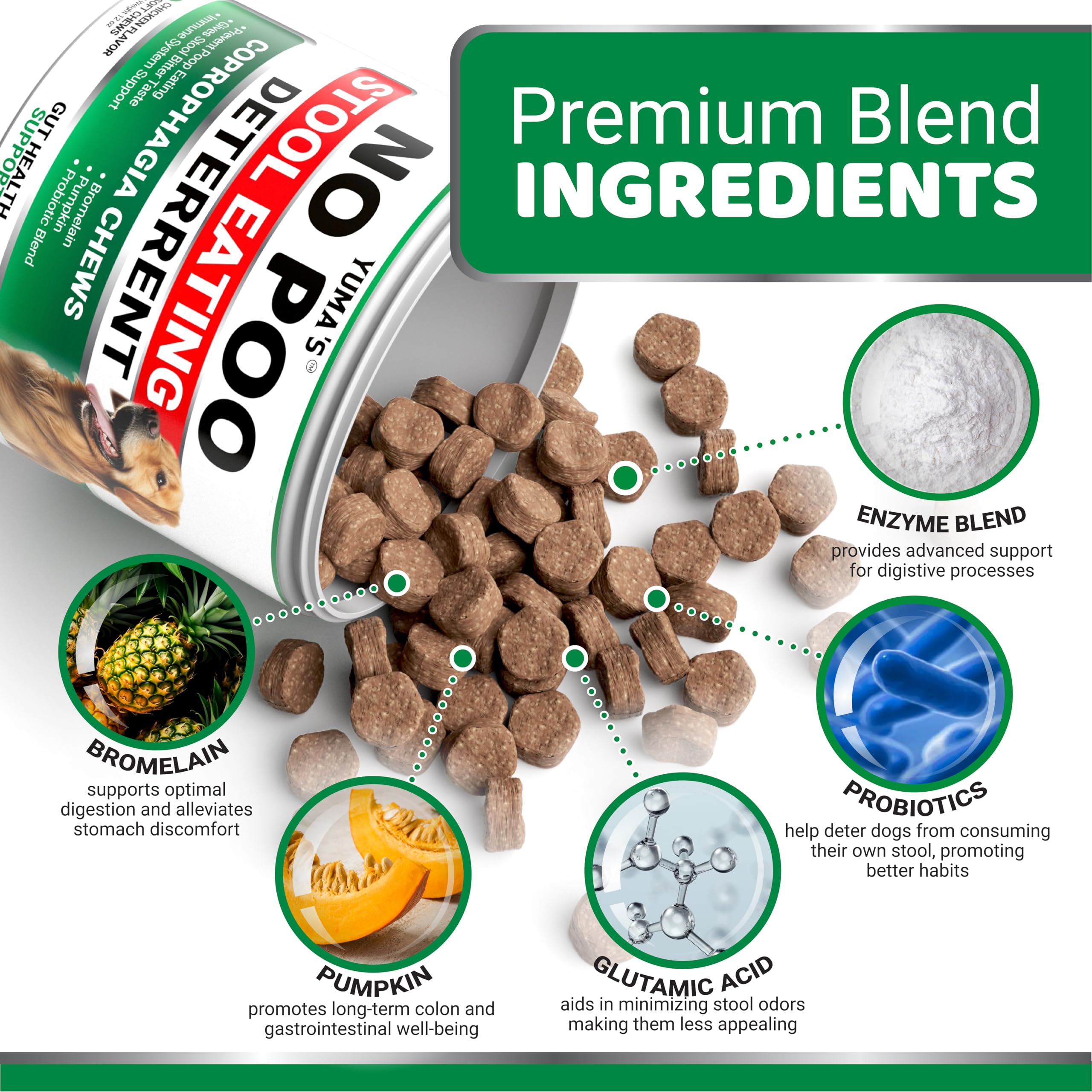 YUMA'S Enfoque digestivo con probióticos y enzimas, mejora la salud intestinal.