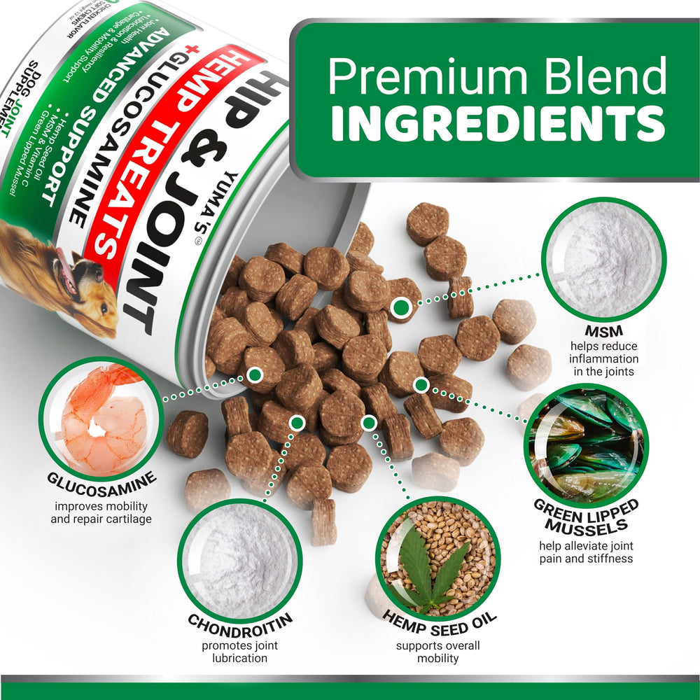 YUMA'S Glucosamina y condroitina para perros, ayuda a mantener la flexibilidad articular.