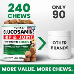 YUMA'S Glucosamina para perros, primer plano de chuches masticables.