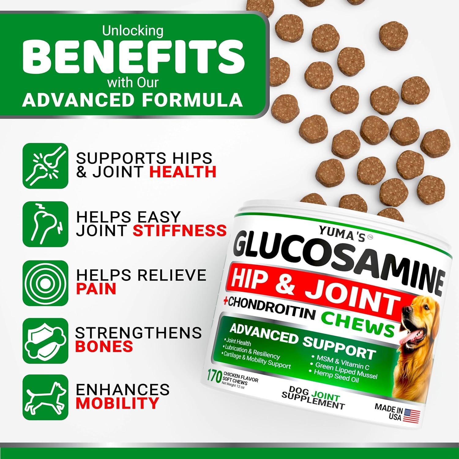 YUMA'S glucosamina para perros: dos pack para cuidado continuo de articulaciones.