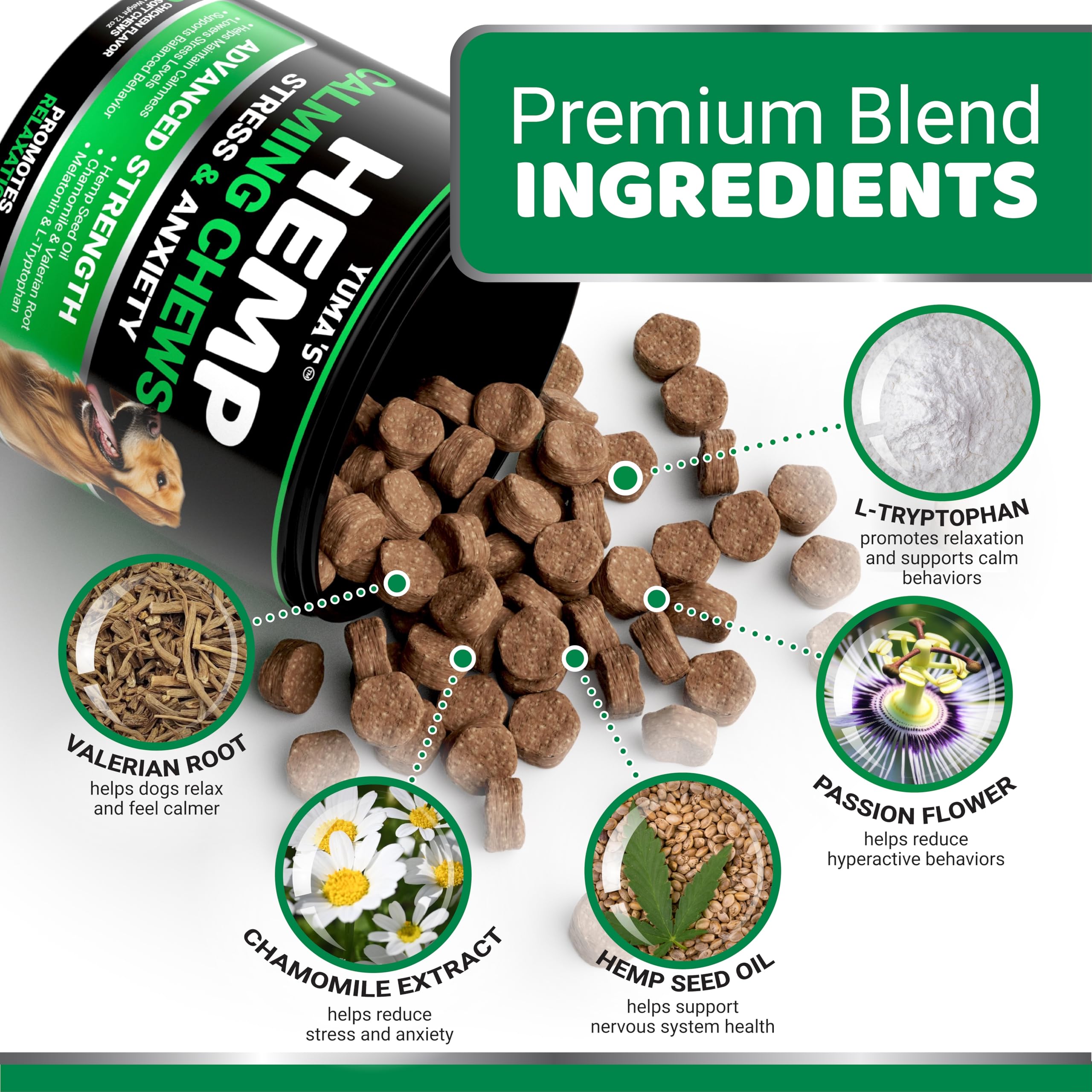 YUMA'S ingredientes hemp melatonina para la calma de tu perro