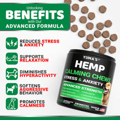 YUMA'S masticables calma perros, primer plano de textura suave para perros inquietos.