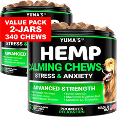 YUMA'S masticables calmantes para perros en botella, dos paquetes para uso diario.