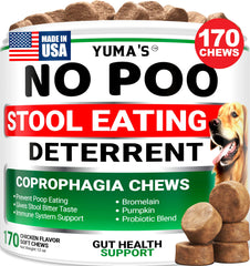 YUMA'S No Poo Chews en envase para perros, mejora entorno y hábitos