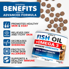 Envase de YUMA'S con Omega-3 para perros, cuidado de la piel.
