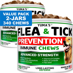 YUMA'S pack de 2 chuchables para perros, protección natural contra pulgas y garrapatas.