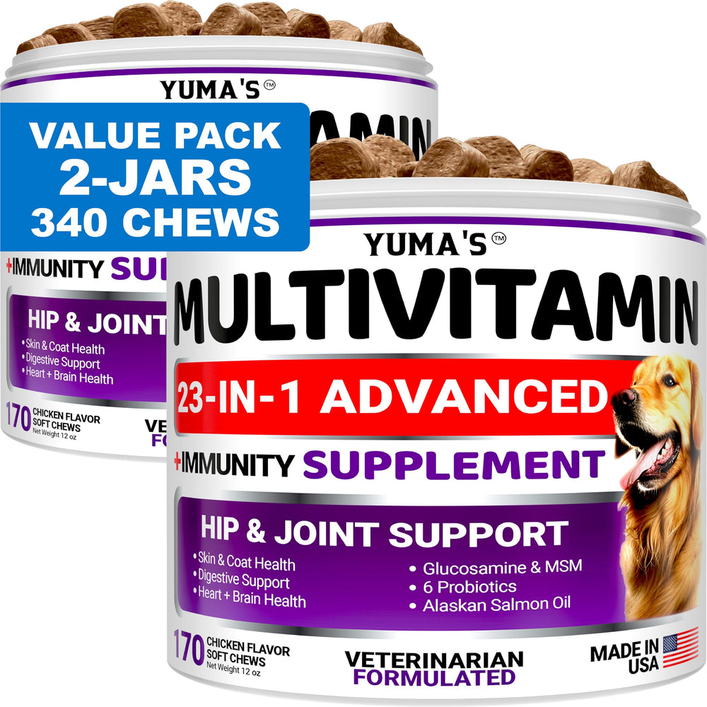 YUMA'S multivitamínicos para perros en pack de dos para salud general.