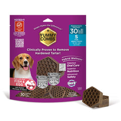 Yummy Combs: forma de panal 360 para limpieza dental completa en perros pequeños.