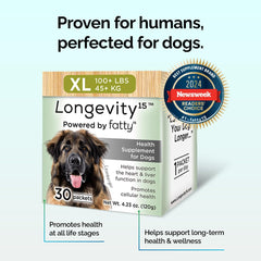 Yummy Combs Longevity15, etiqueta informativa, beneficios para la salud canina.