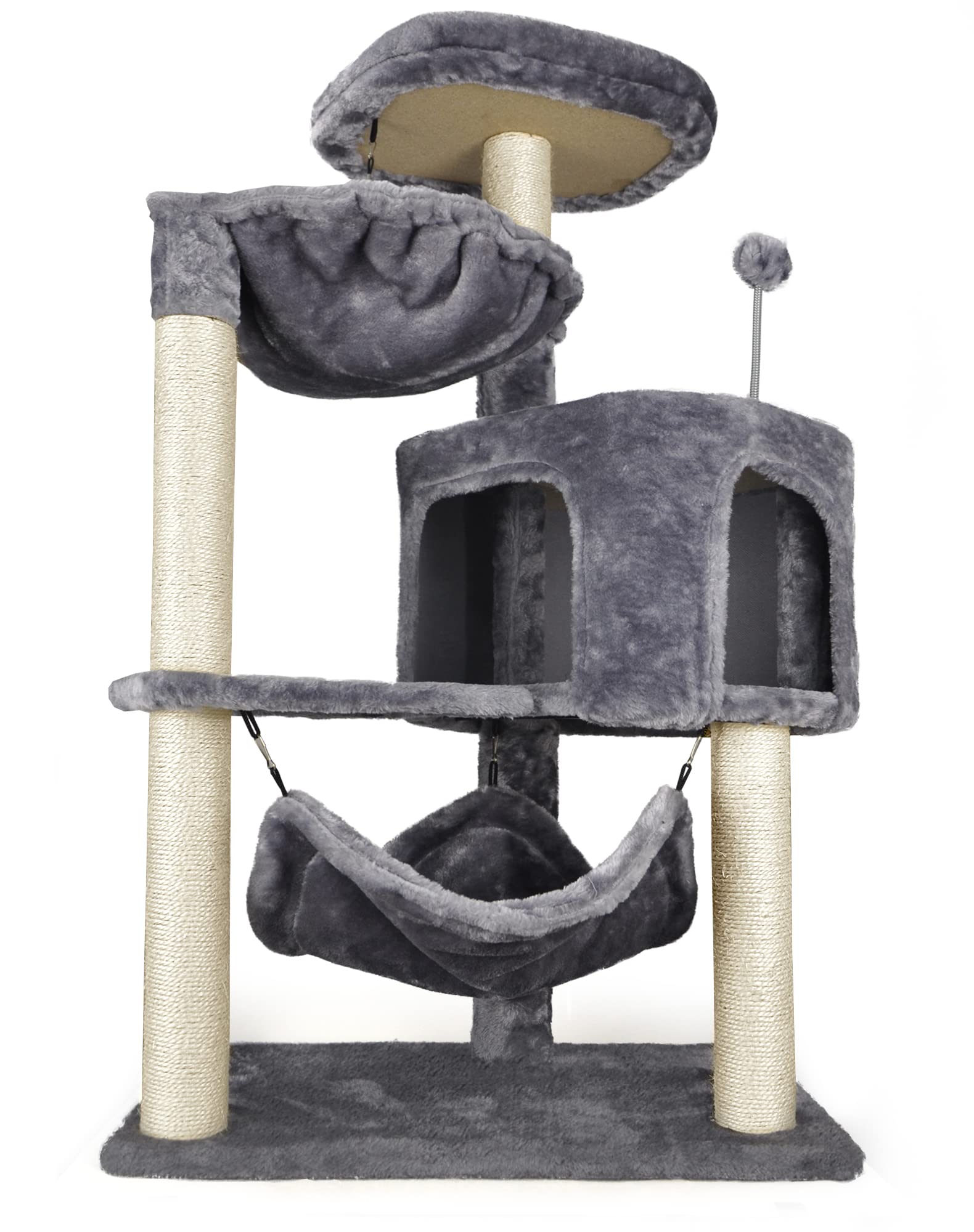 YUNIQUE árbol para gatos con condo gris y hamaca: juego y descanso