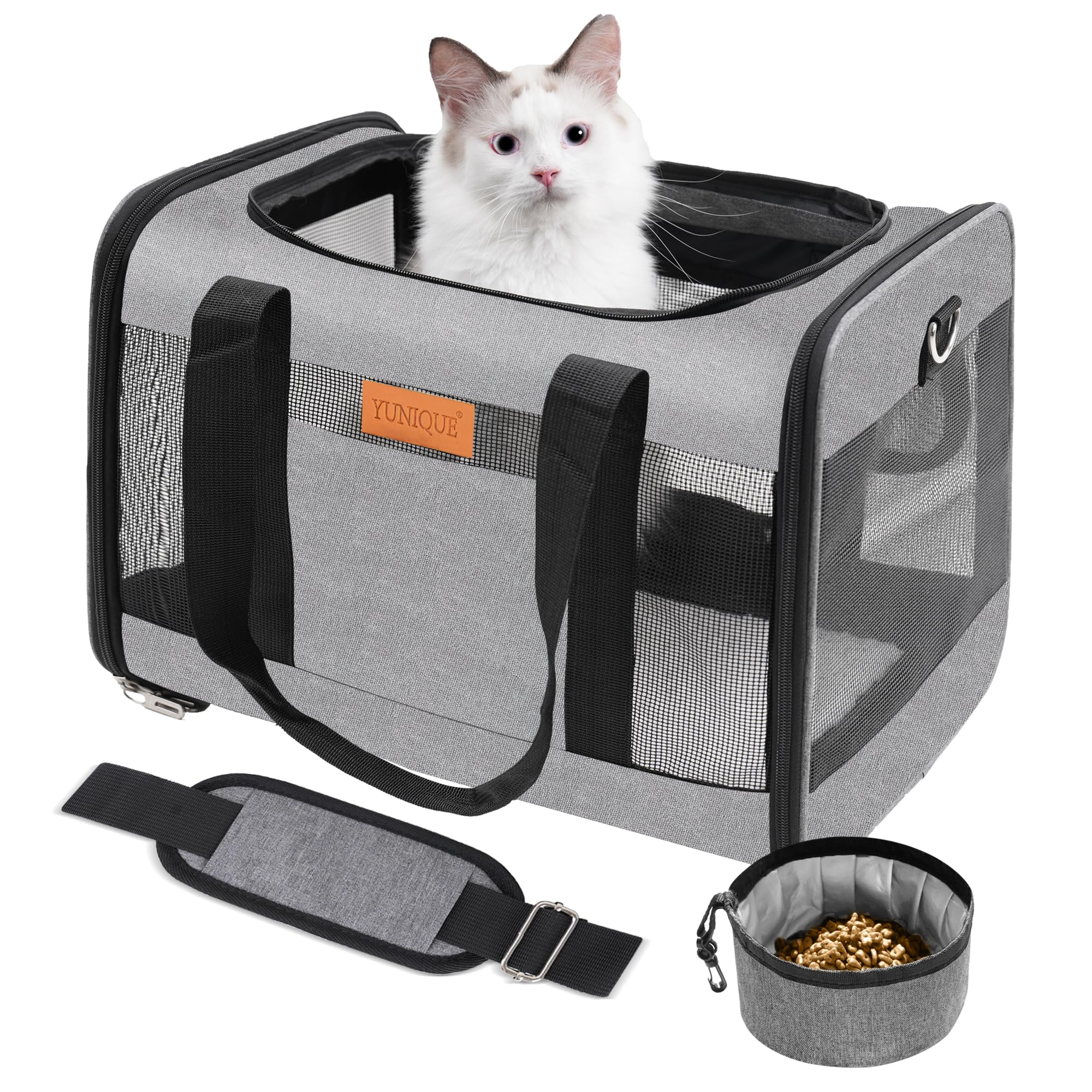Transportín blando de YUNIQUE para gatos y perros, gris, ideal para paseos.