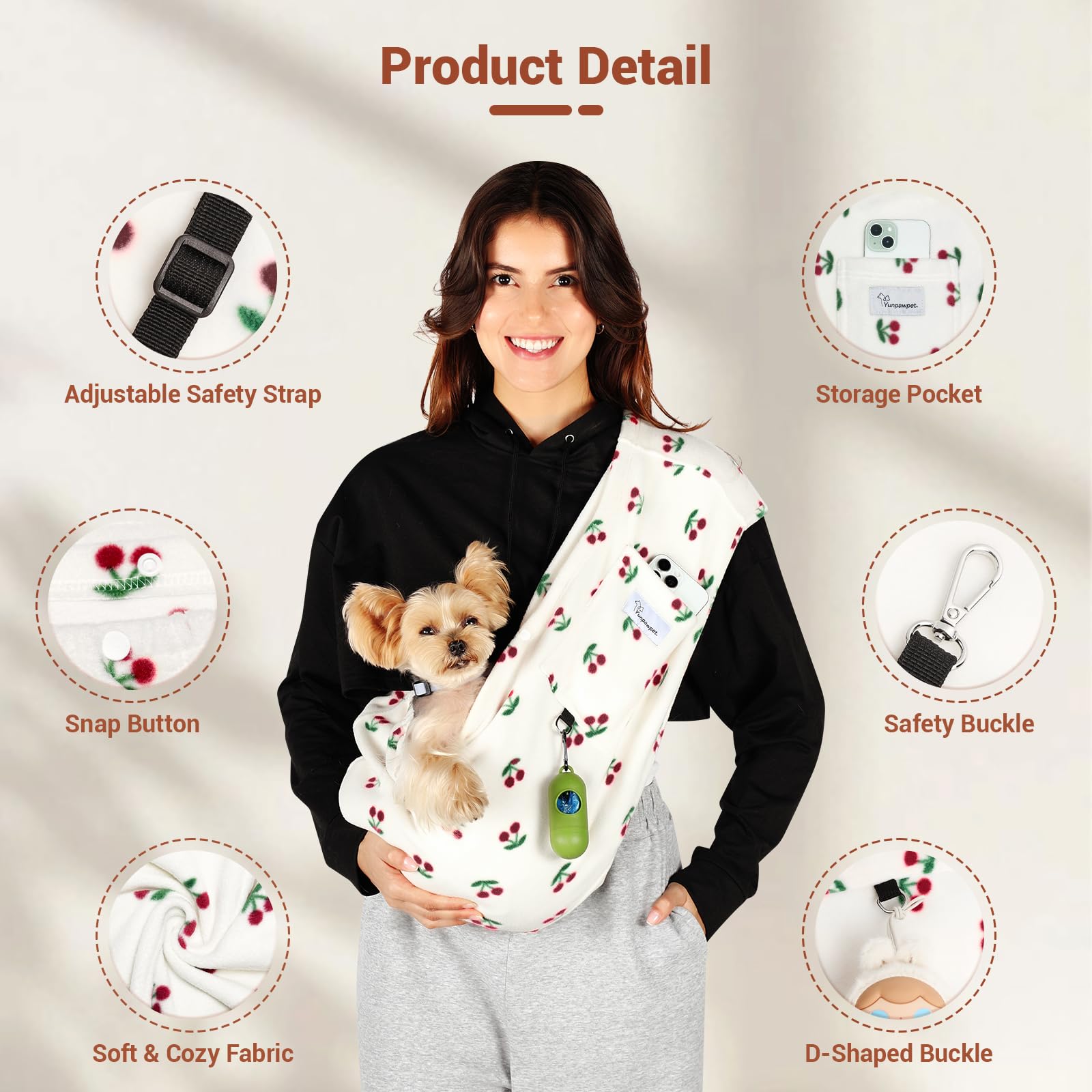 Yunpawpet Bandolera para perros, diseño ergonómico distribuye el peso.
