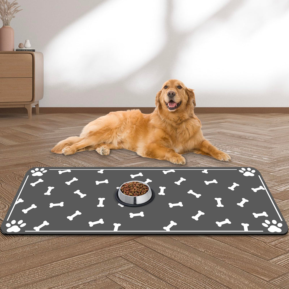Yuzshin alfombrilla grande para comida de mascotas, absorbe derrames y evita salpicaduras.