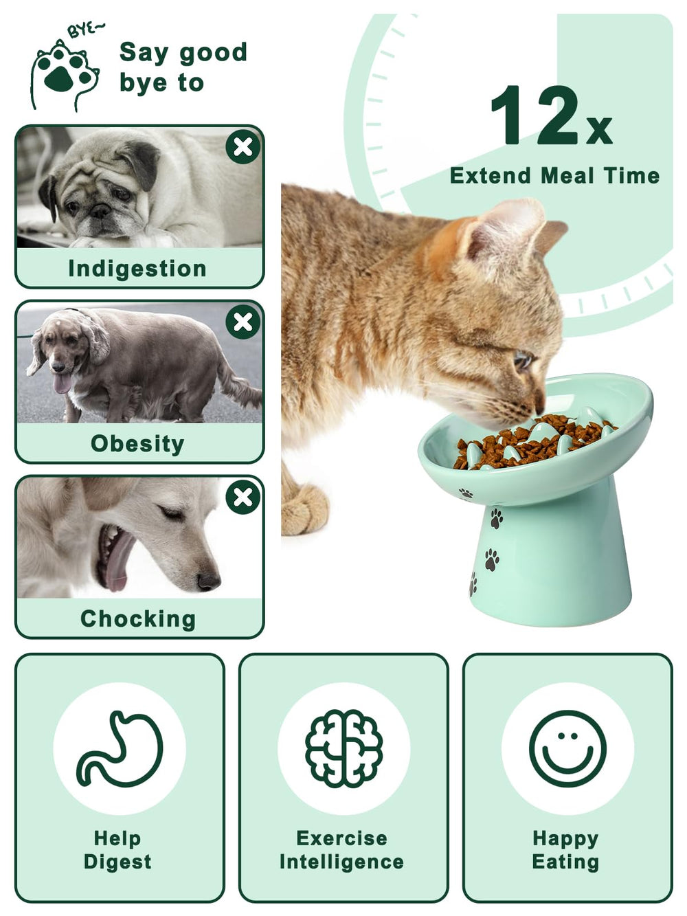 Y YHY comedero lento elevado para gatos, mejora la postura al comer.