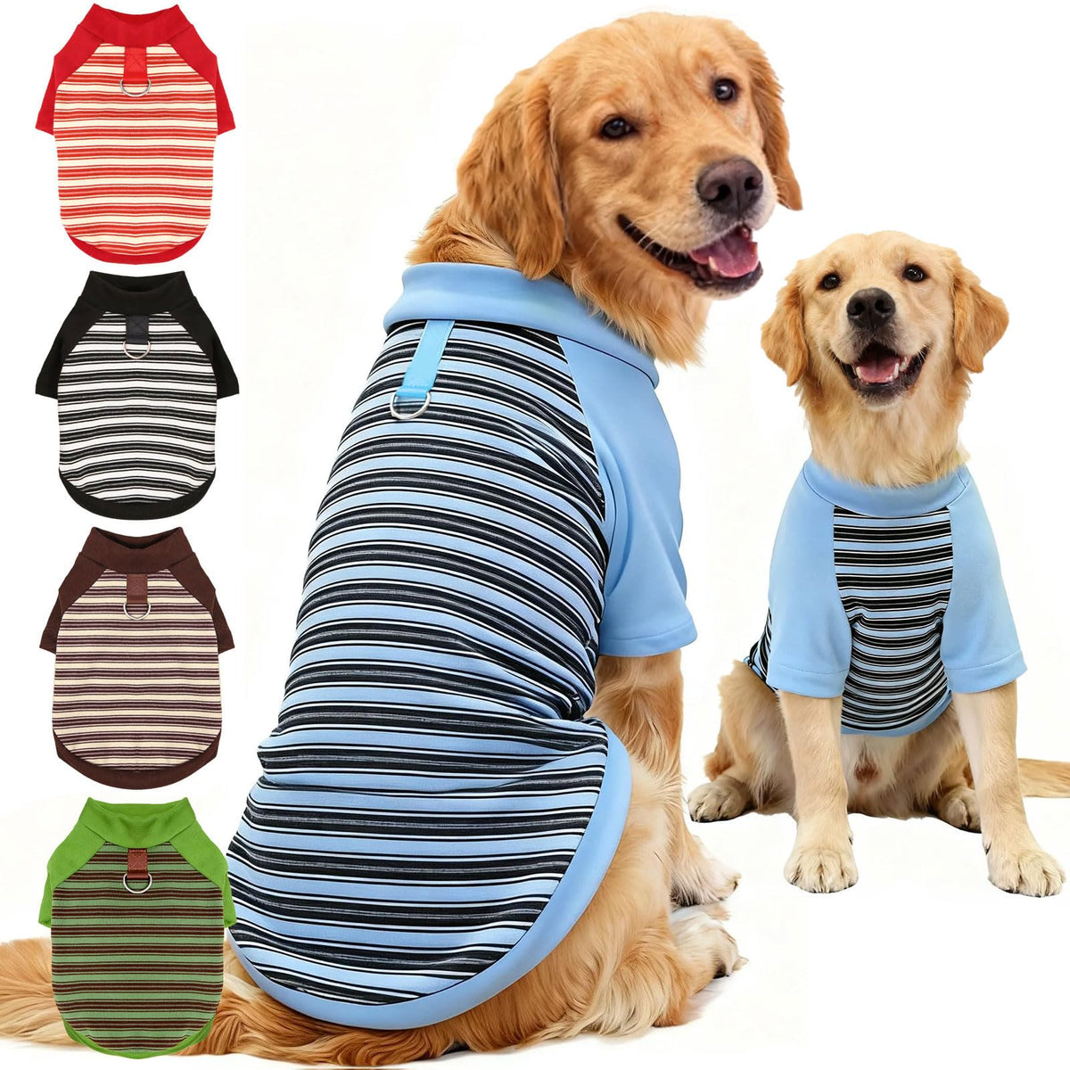 YZHZIIR Camiseta para perro de rayas azul; vista frontal, abriga ligeramente.
