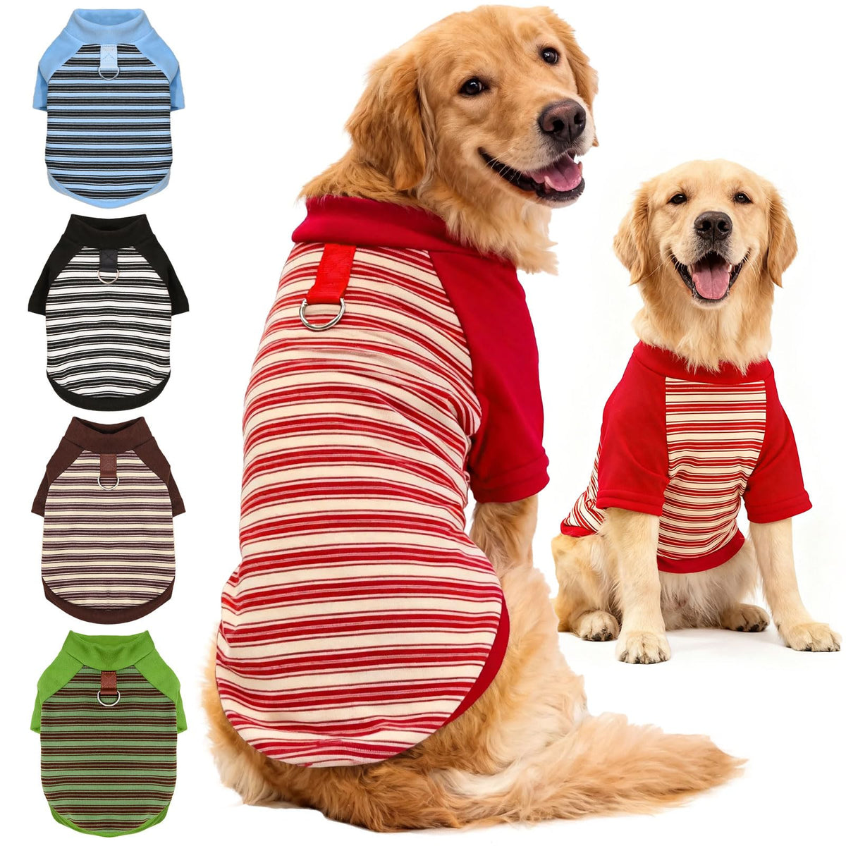 Camiseta YZHZIIR para perro con rayas rojas y aro D para paseos cortos.