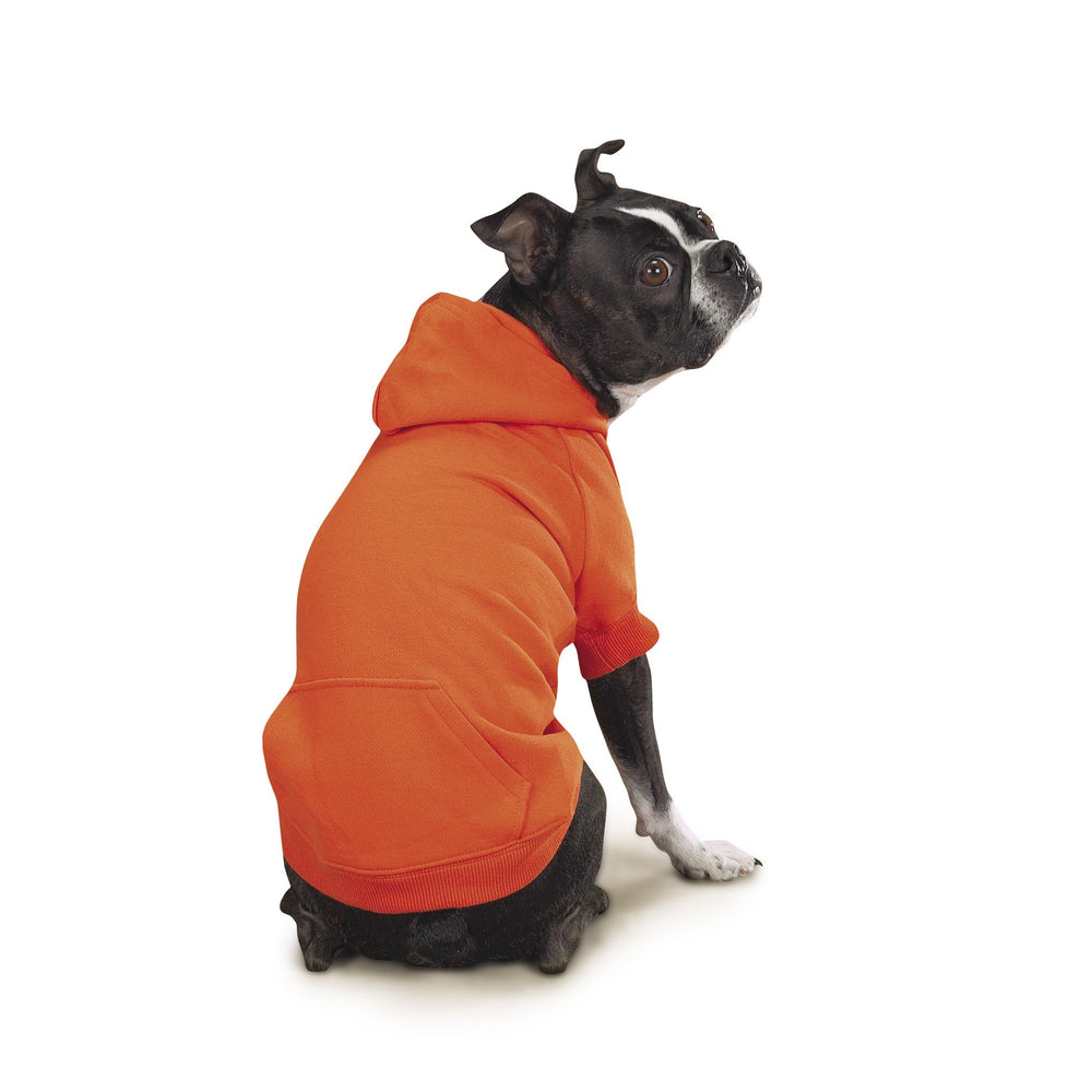 Detalle de costuras en Zack & Zoey Basic Hoodie para perros, color naranja