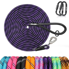 Correa ZALER de 50 pies en negro y púrpura, ideal para entrenamiento y juego al aire libre.