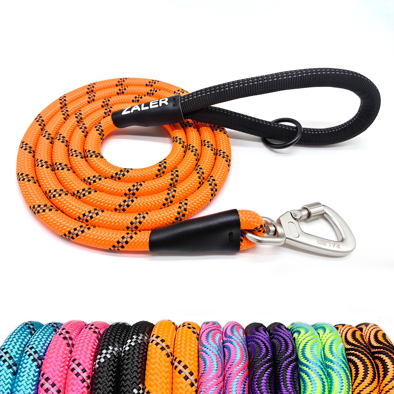 Correa ZALER para perros de cuerda de 4 pies en naranja, ideal para paseos cortos.