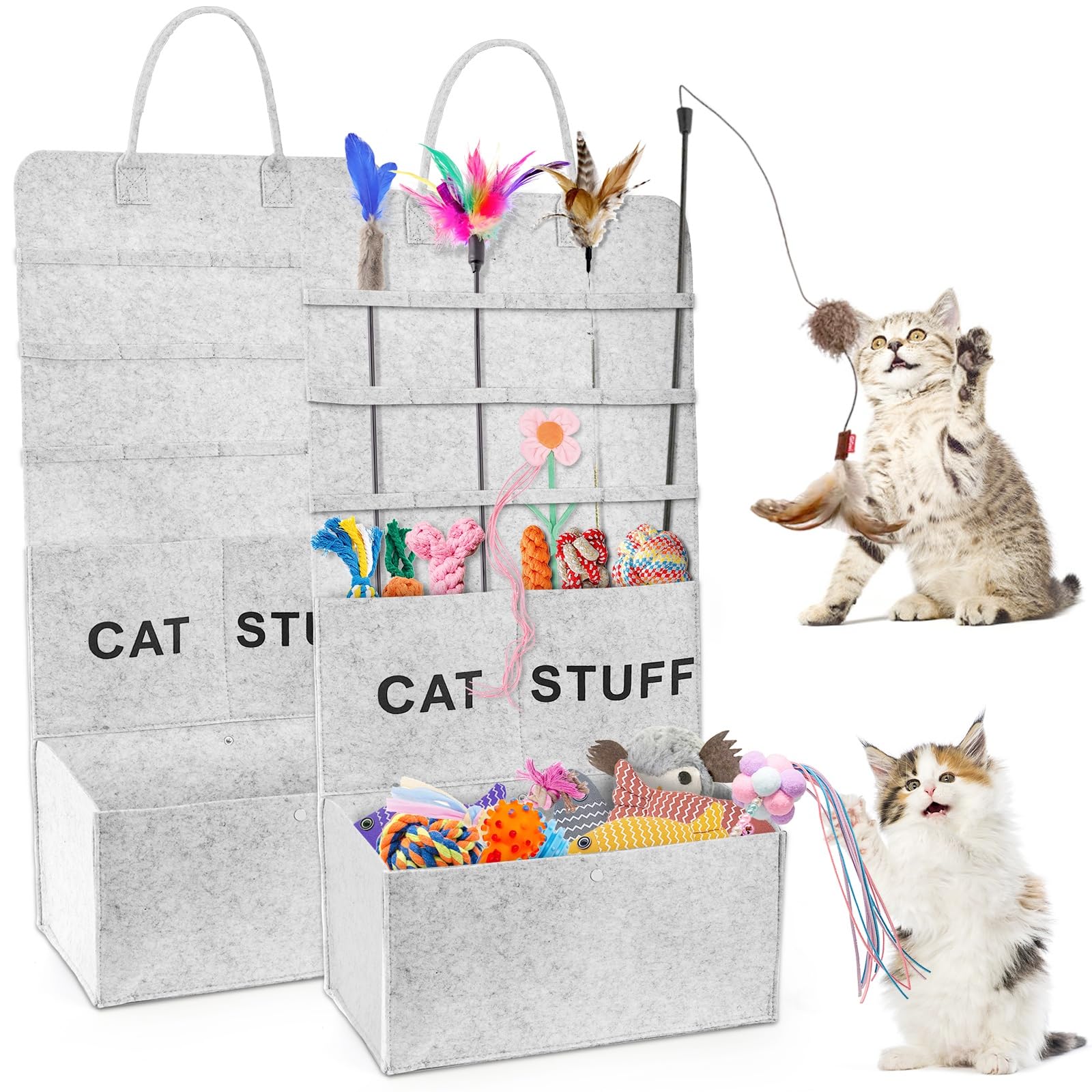 Bolsa ZAVOOS para juguetes de gato con varitas colgantes, ayuda a ordenar.