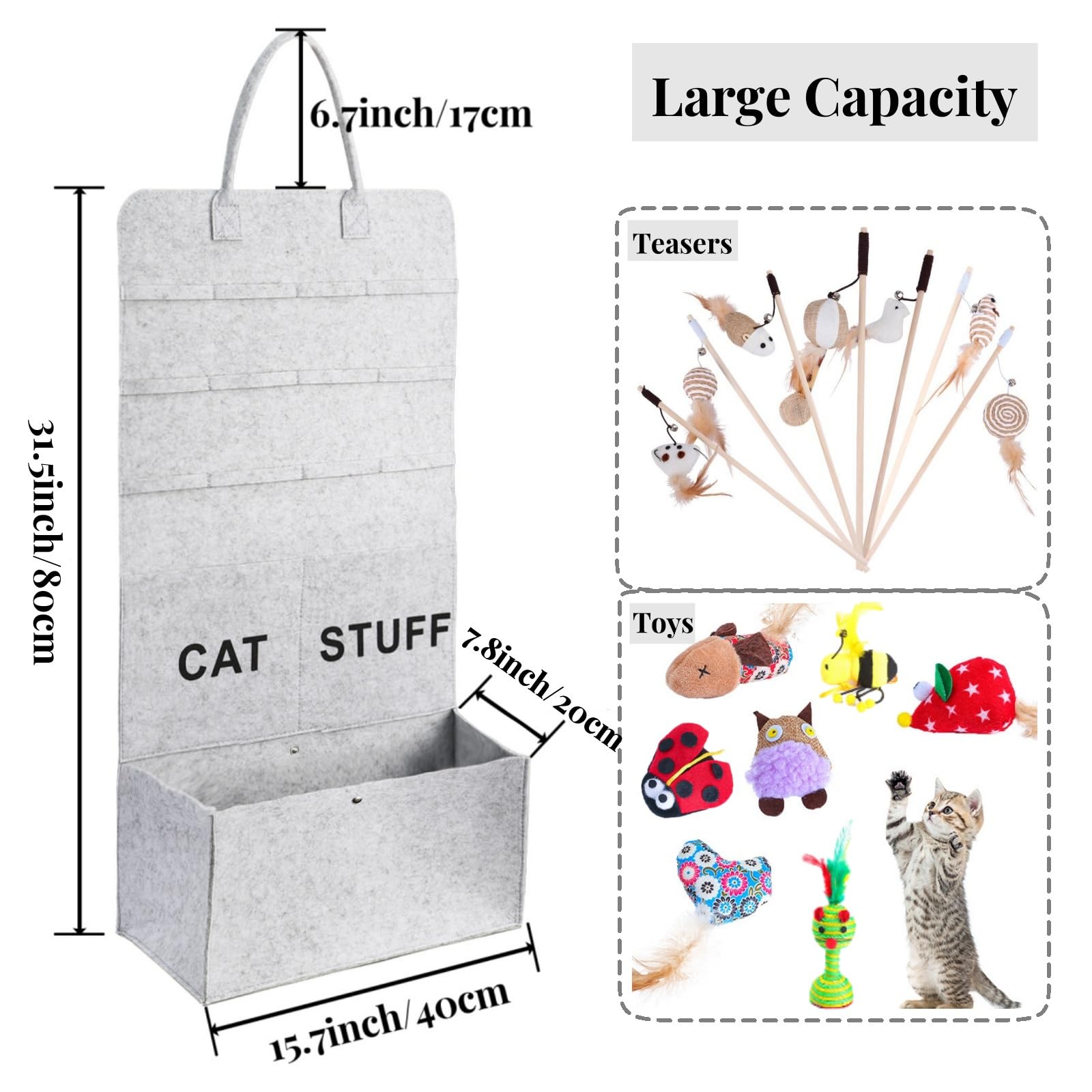 Organizador ZAVOOS para juguetes de gato con gancho y mango.