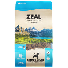 ZEAL CANADÁ alimento seco de salmón y pato, frente del envase para nutrición equilibrada.
