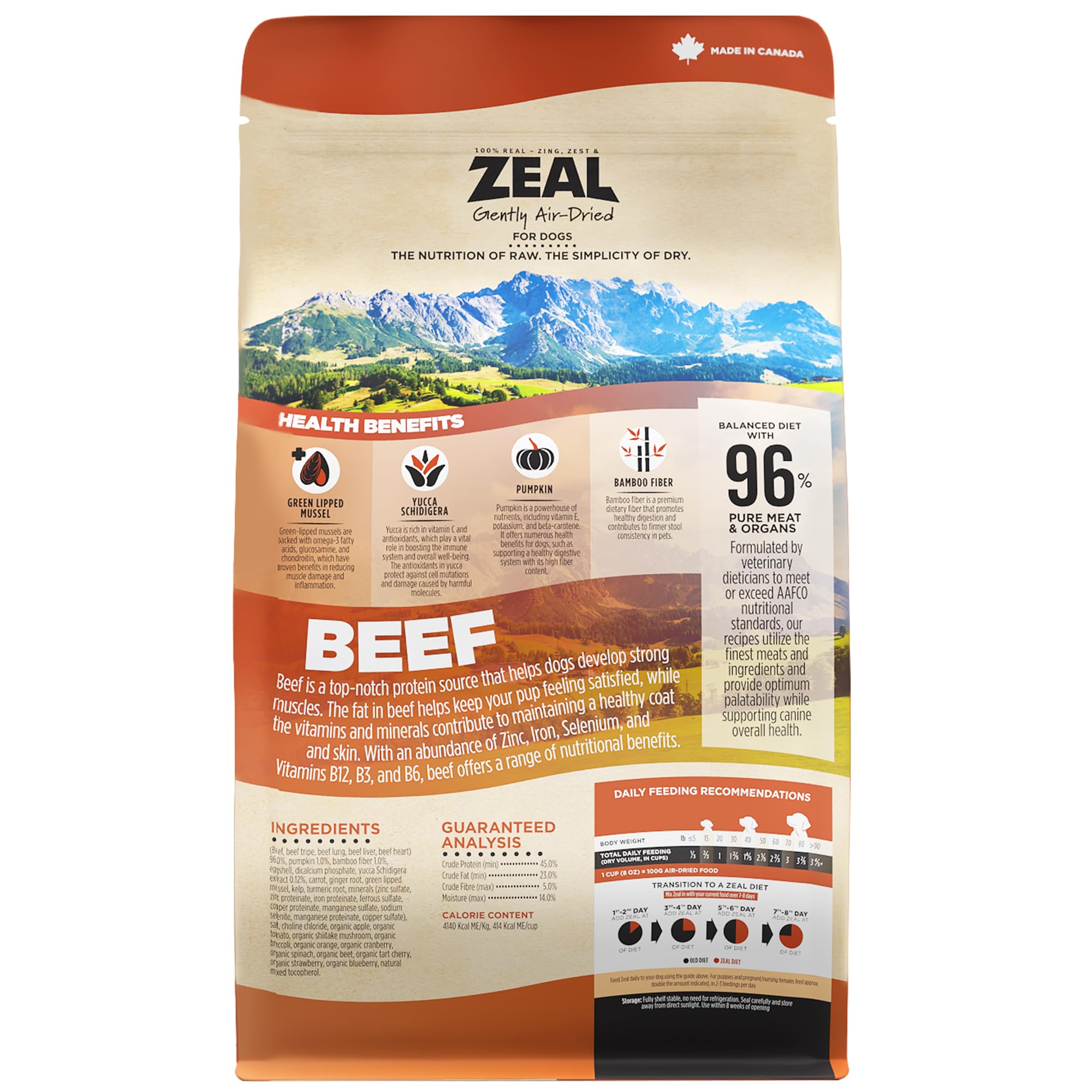 ZEAL ingredientes carne y órganos, base natural para una dieta completa.