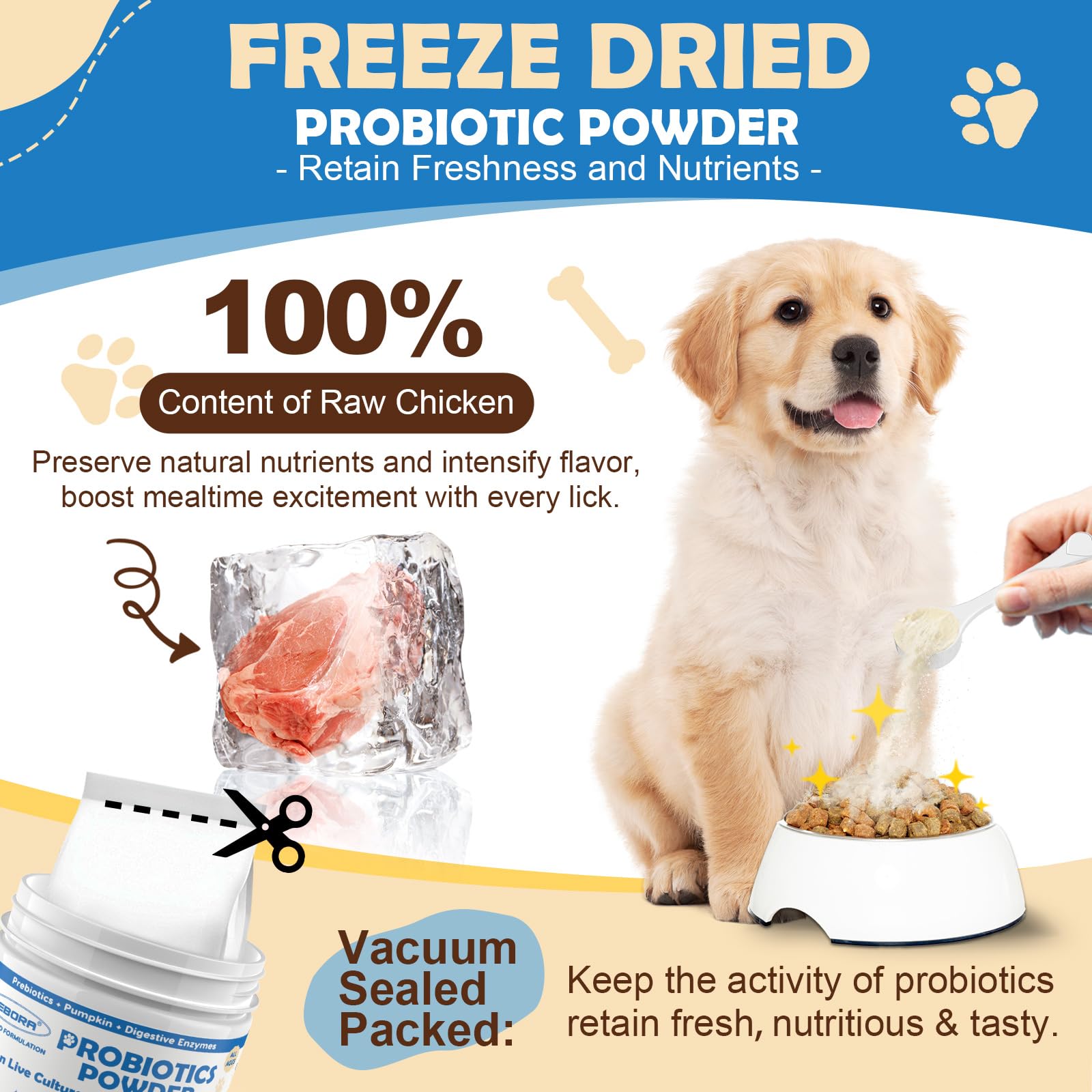 ZEBORA probiótico sabor pollo para perros felices
