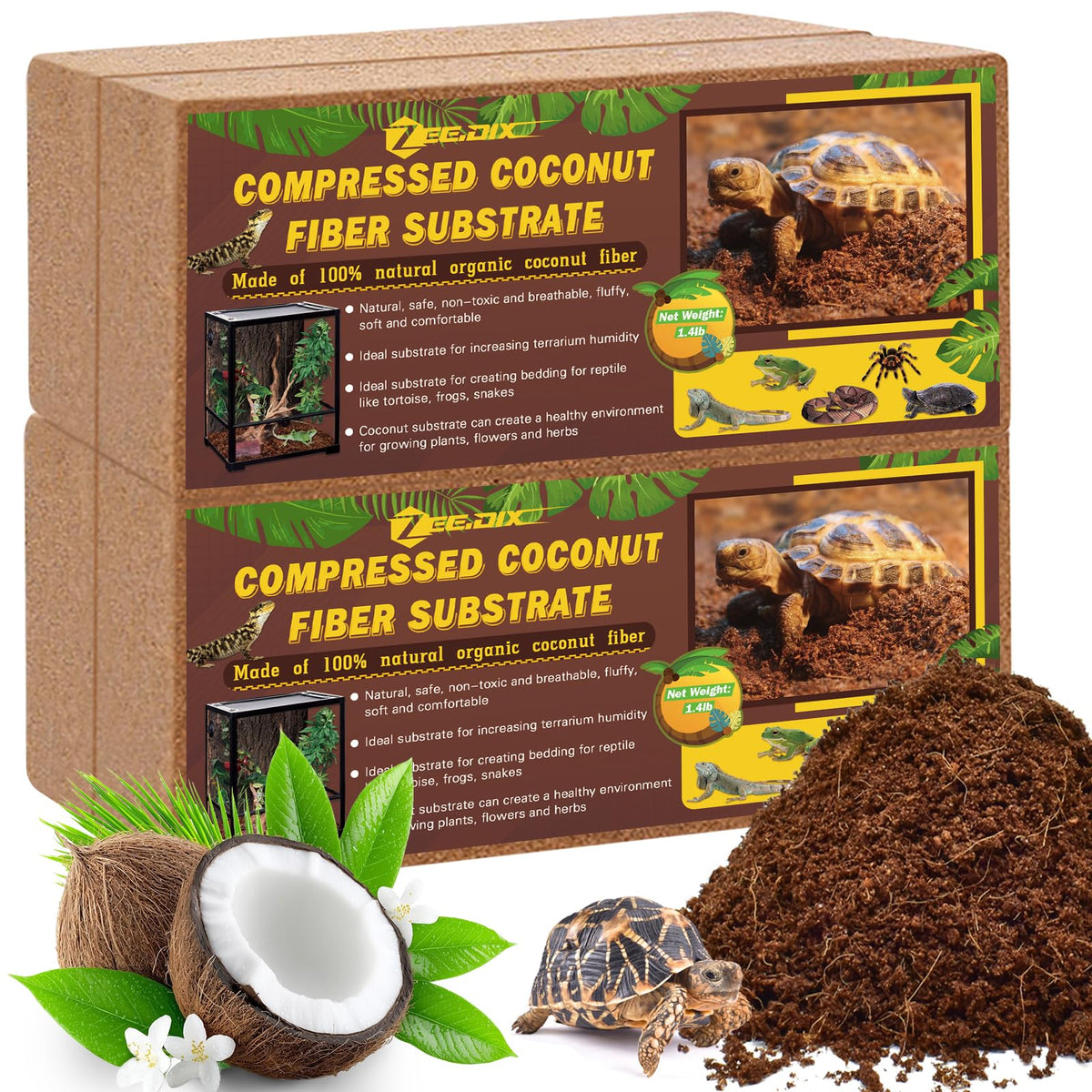 ZeeDix sustrato de fibra de coco para terrario con cuatro bloques listos para usar