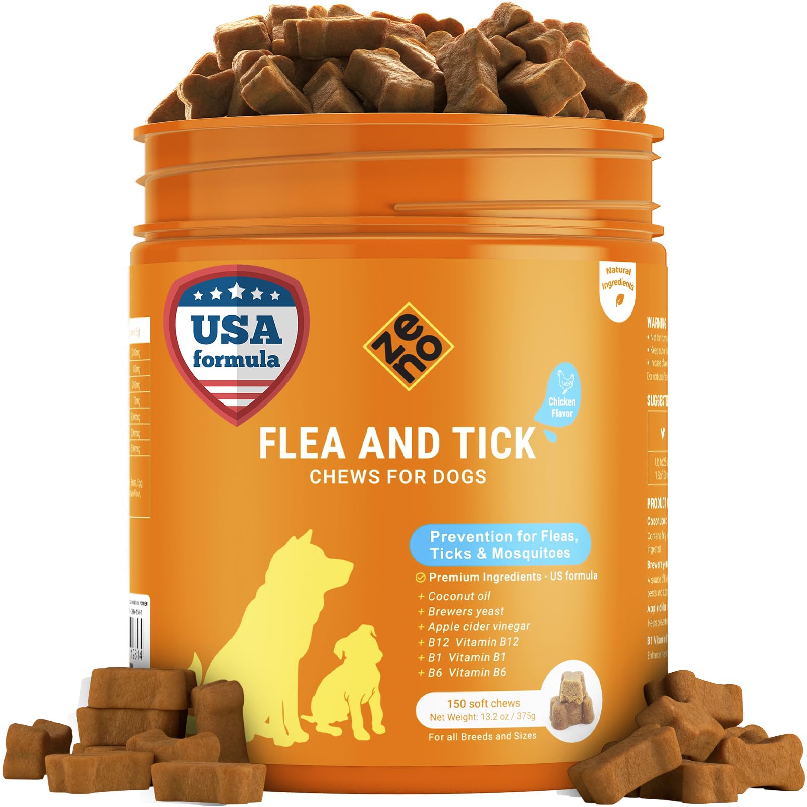 ZENO: empaque práctico de golosinas antipulgas para perros.