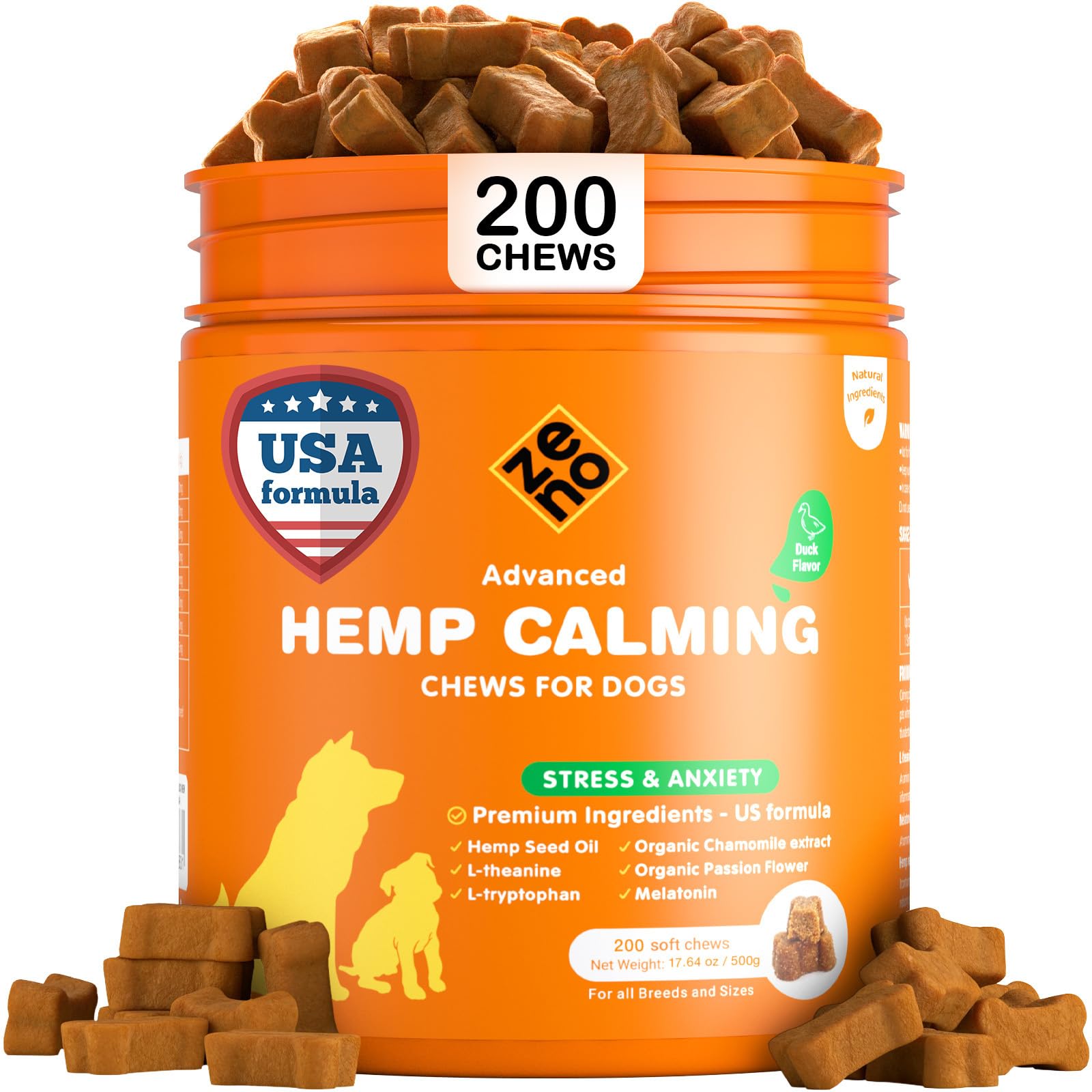 Gominolas de cáñamo ZENO para perros en envase, sensación calmante