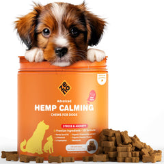ZENO Hemp relajantes para perros, botella con premios para calma diaria.