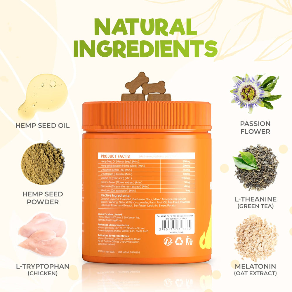 ZENO ingredientes naturales: cáñamo, pasiflora y manzanilla para una calma suave.