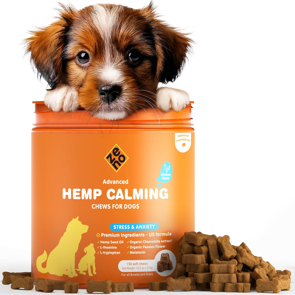ZENO masticables calmantes para perros, empaque cercano para fácil compra.