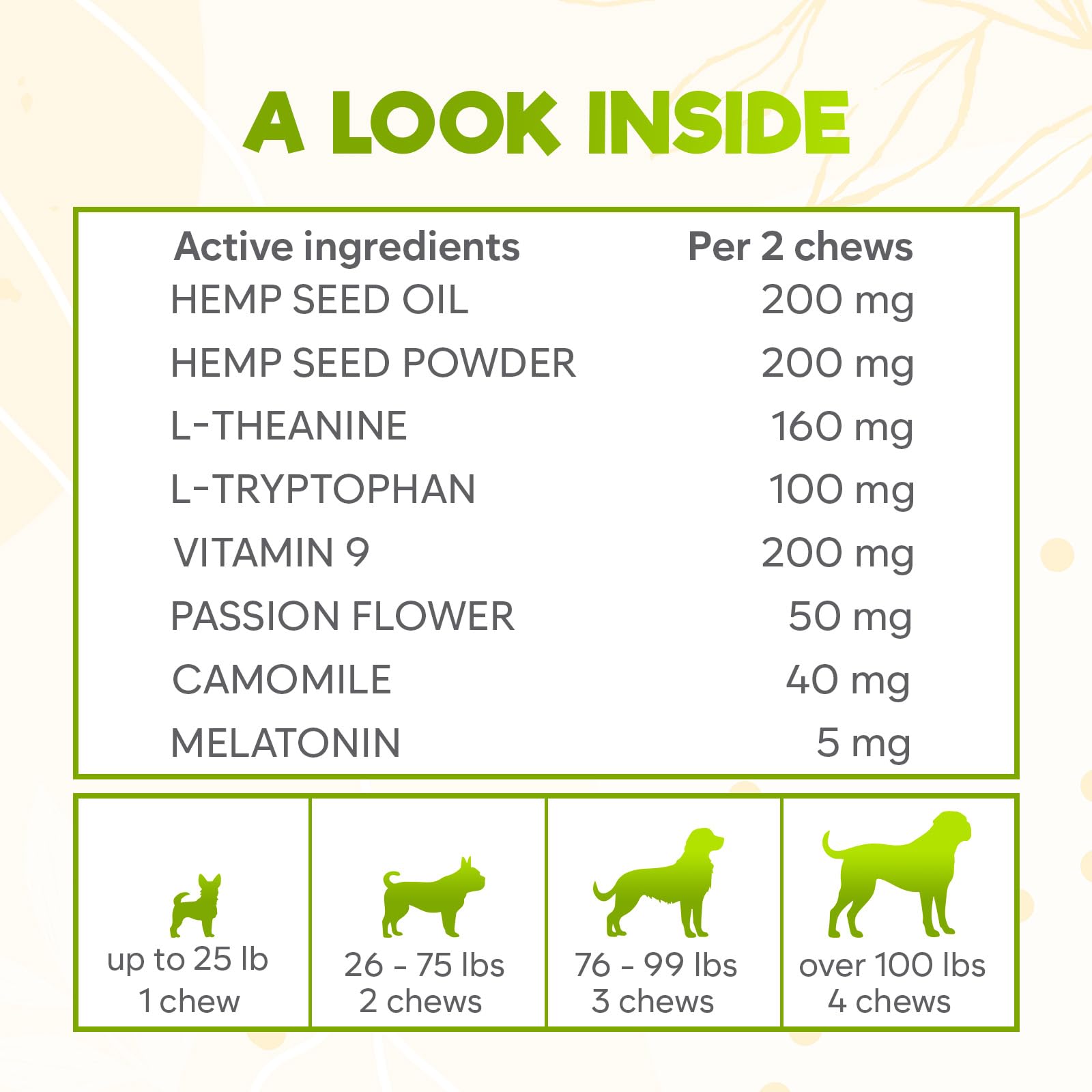ZENO masticables calmantes para perros, etiqueta clara y visible.