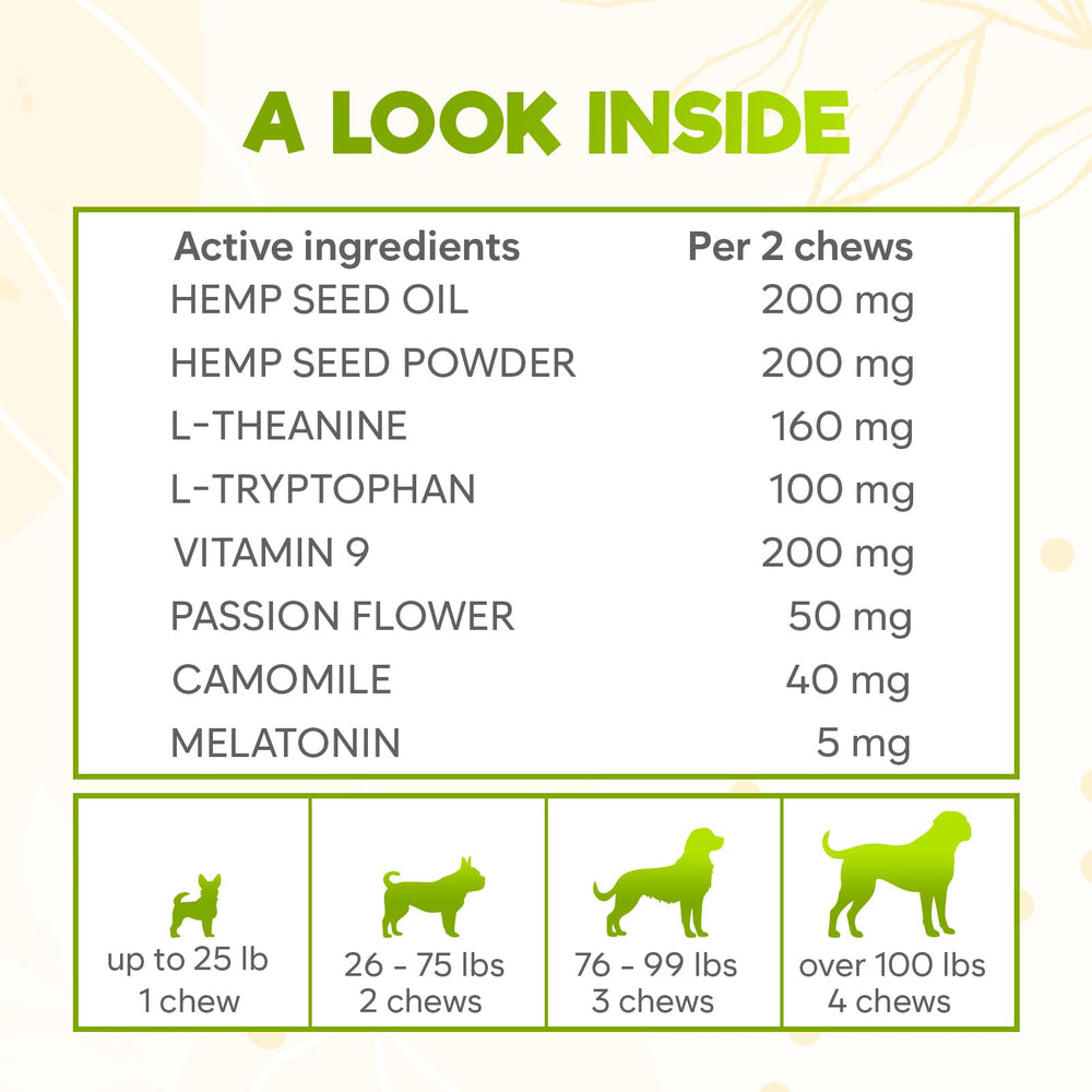 ZENO masticables calmantes para perros, etiqueta clara y visible.