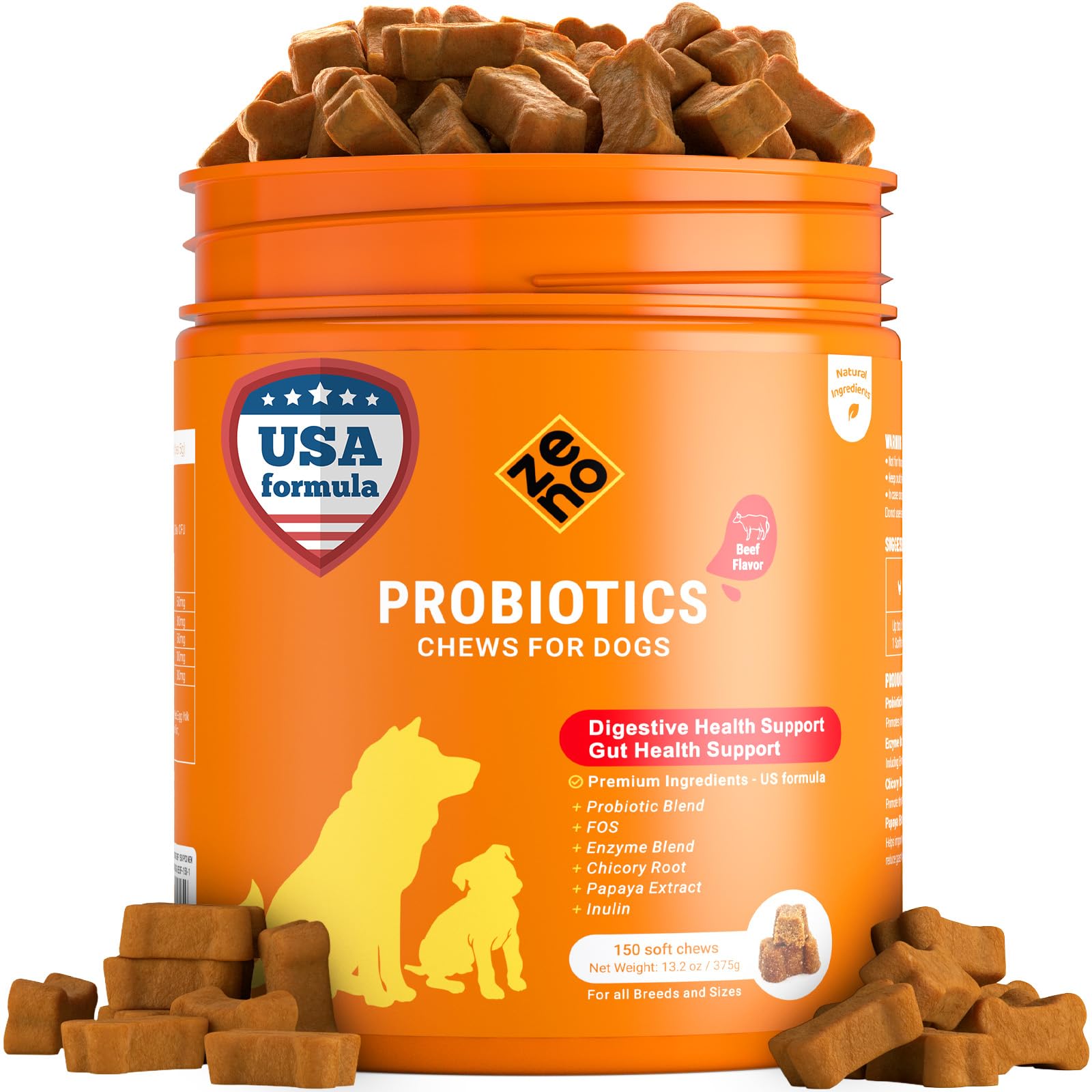 ZENO Probióticos para perros, envase visible, apoyo digestivo diario para tu mascota