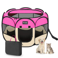 Zenply jaula portátil para perros en modo pop-up, montaje rápido para uso en interiores.