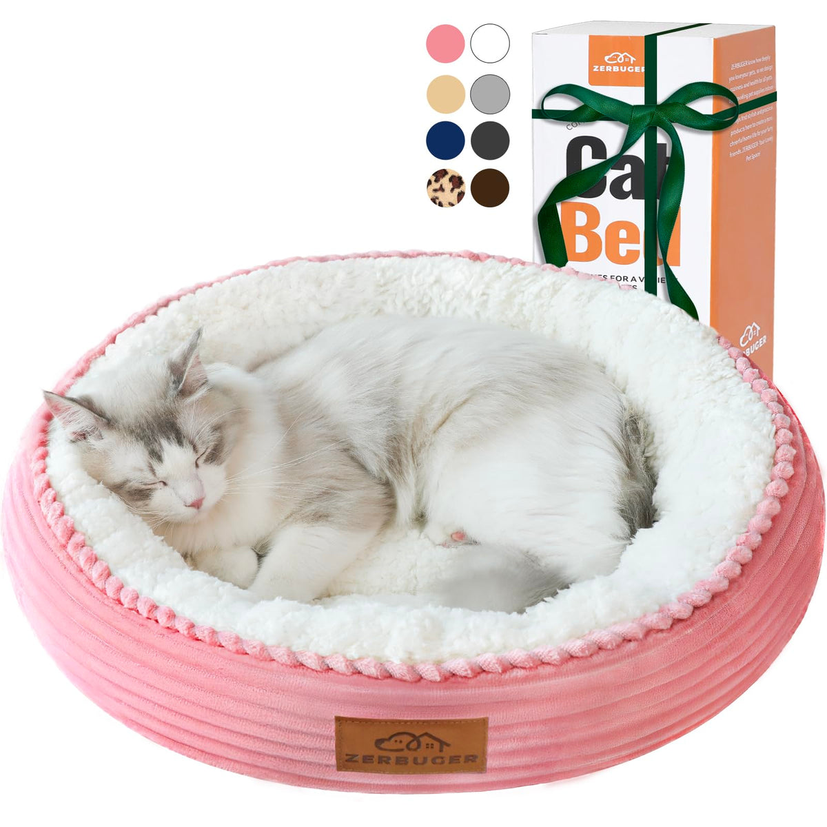Cama Zerbuger para gatos, forma redonda y rosada, ideal para acurrucarse.