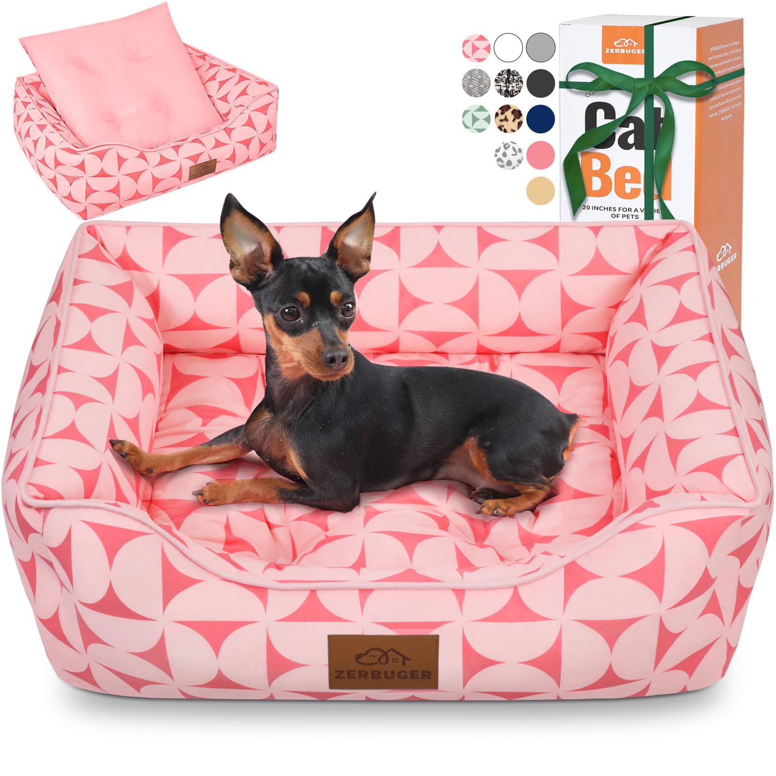 Zerbuger cama rectangular para mascotas rosa, descanso suave en casa
