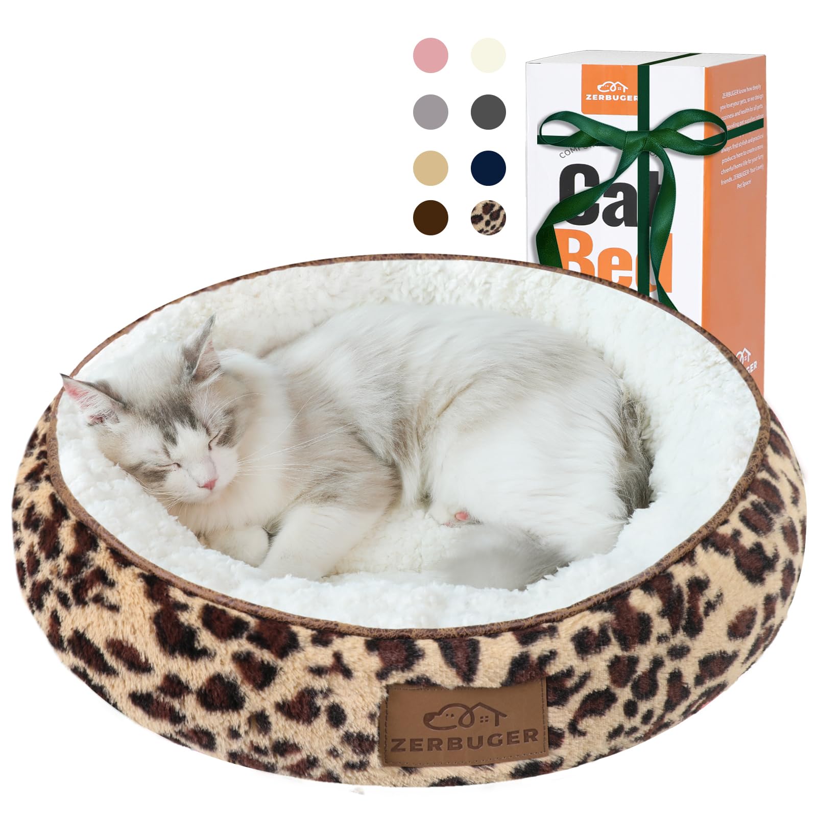 Cama redonda Zerbuger con diseño leopardo de 20 pulgadas para mascotas, refugio cómodo.