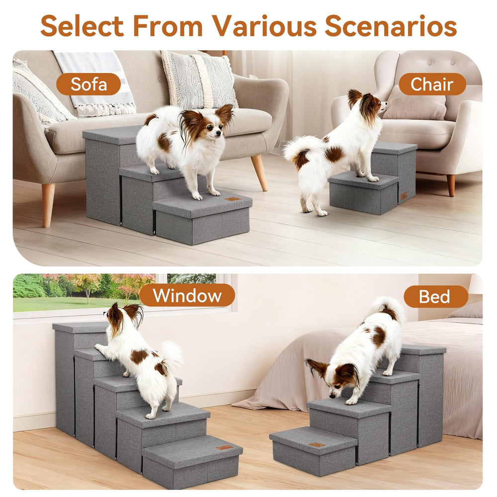 Zerbuger escaleras para perros con pasos amplios, gris, ideales para camas altas.