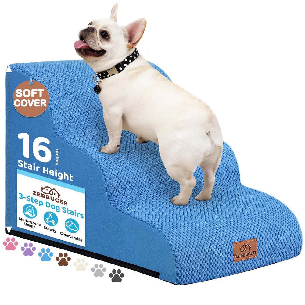 Zerbuger rampa perro 4 pasos cama alta, acceso seguro para mascotas grandes.