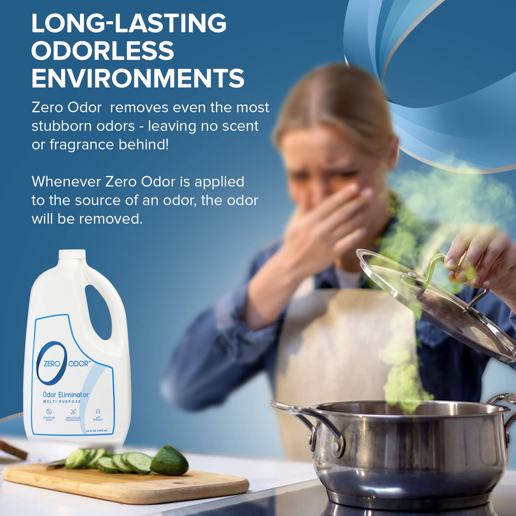 Zero Odor elimina olores de humo y mascotas sin fragancias fuertes.