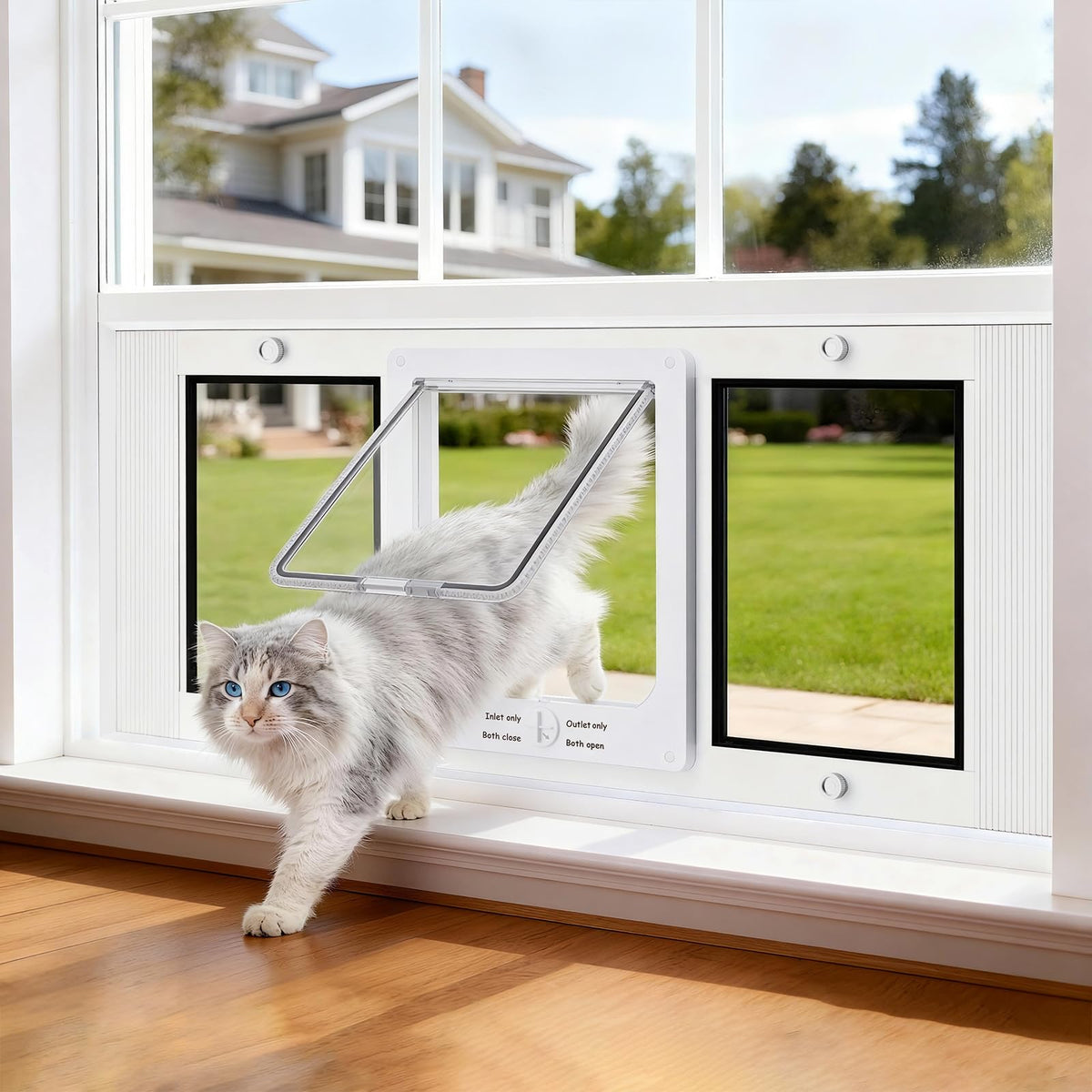 Puerta de gato Zerzuo con marco de aluminio para ventana, instalación sencilla.