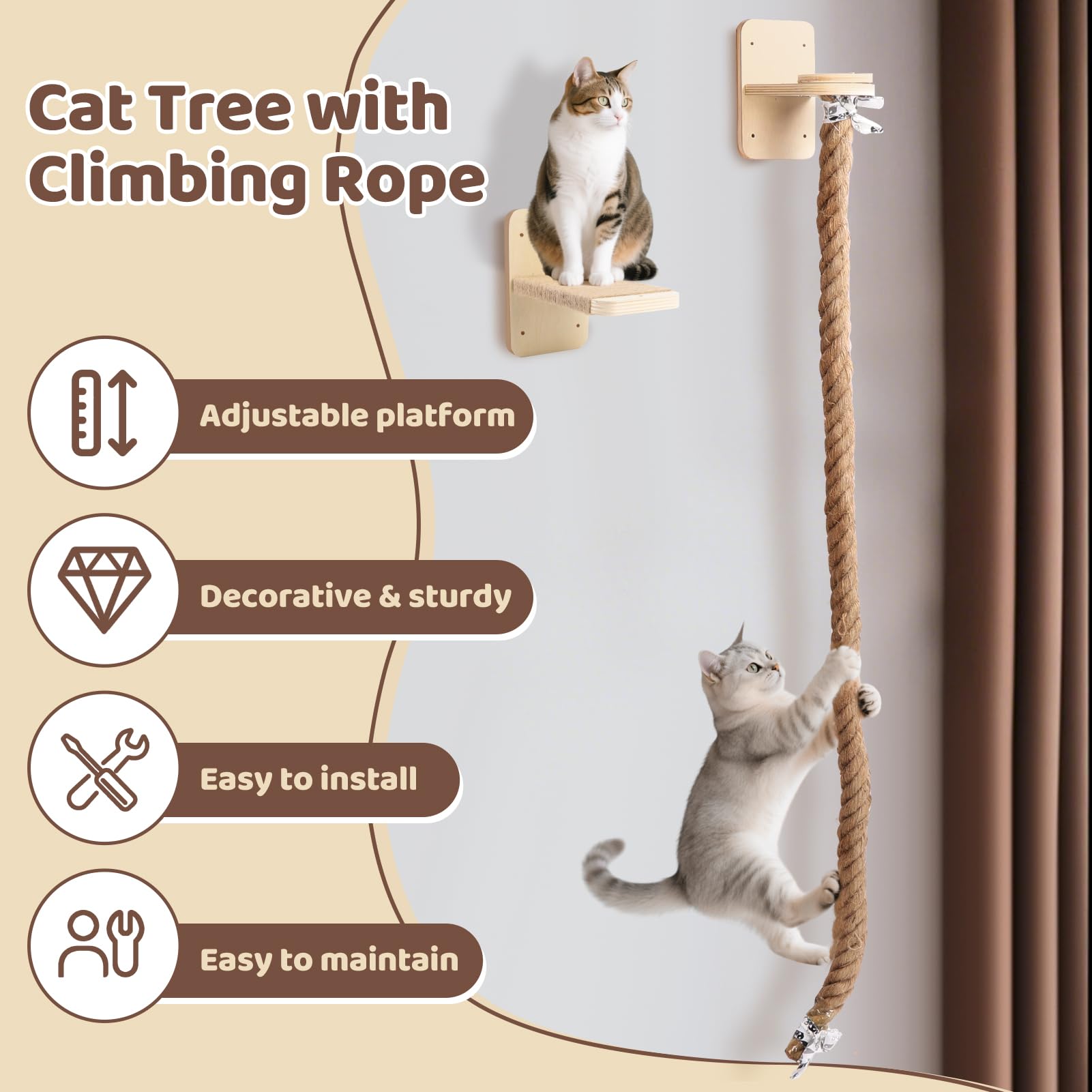 ZESTEFY cuerda de escalada de 59 pulgadas para ejercicio y exploración.
